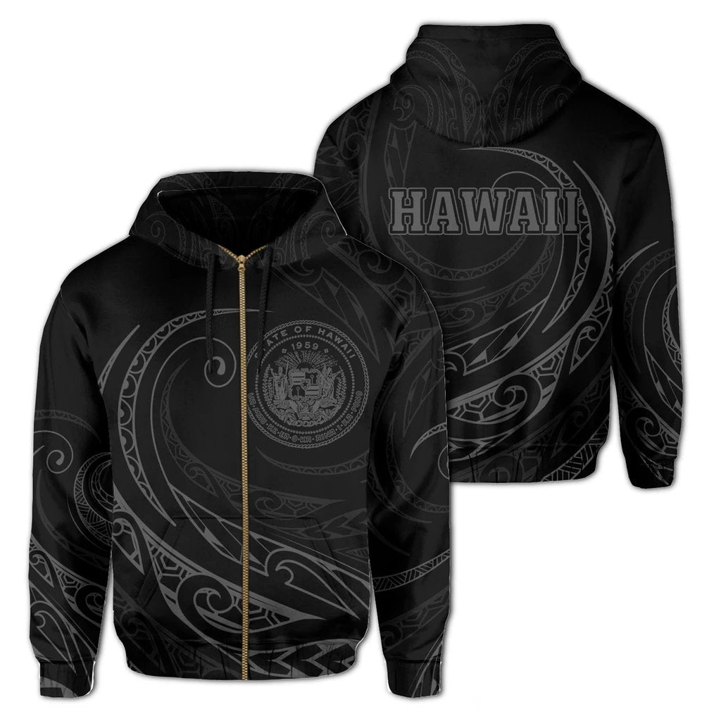 Hawaii Zipper Hoodie Frida Style Gray Unisex Black - Polynesian Pride