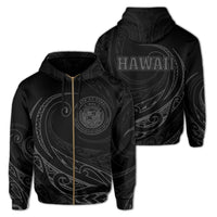 Hawaii Zipper Hoodie Frida Style Gray Unisex Black - Polynesian Pride