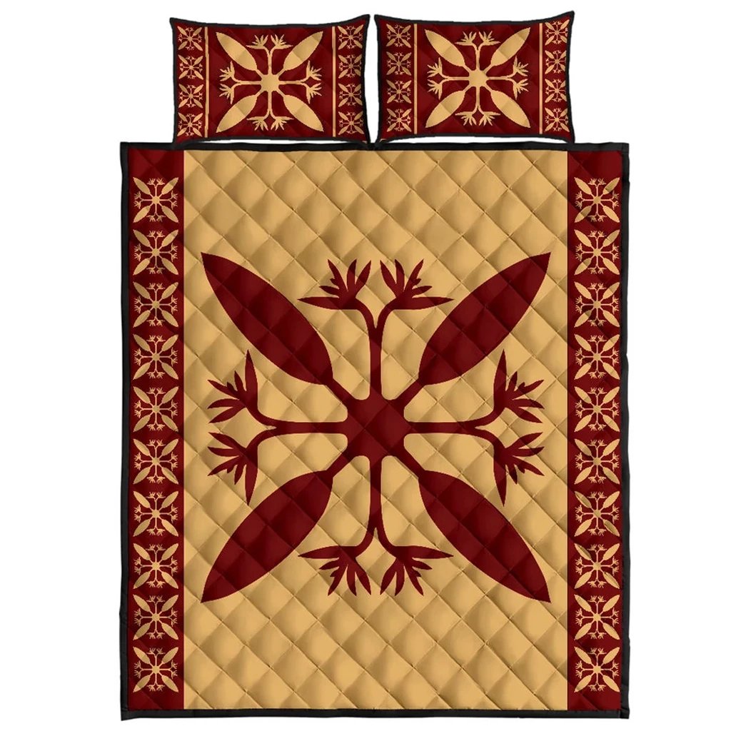 Hawaiian Quilt Pattern Flora Quilt Bed Set Gold - Polynesian Pride