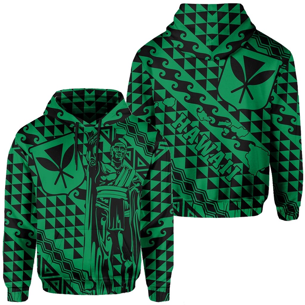 Hawaii Hoodie King Kakau Kanaka Green Unisex Green - Polynesian Pride