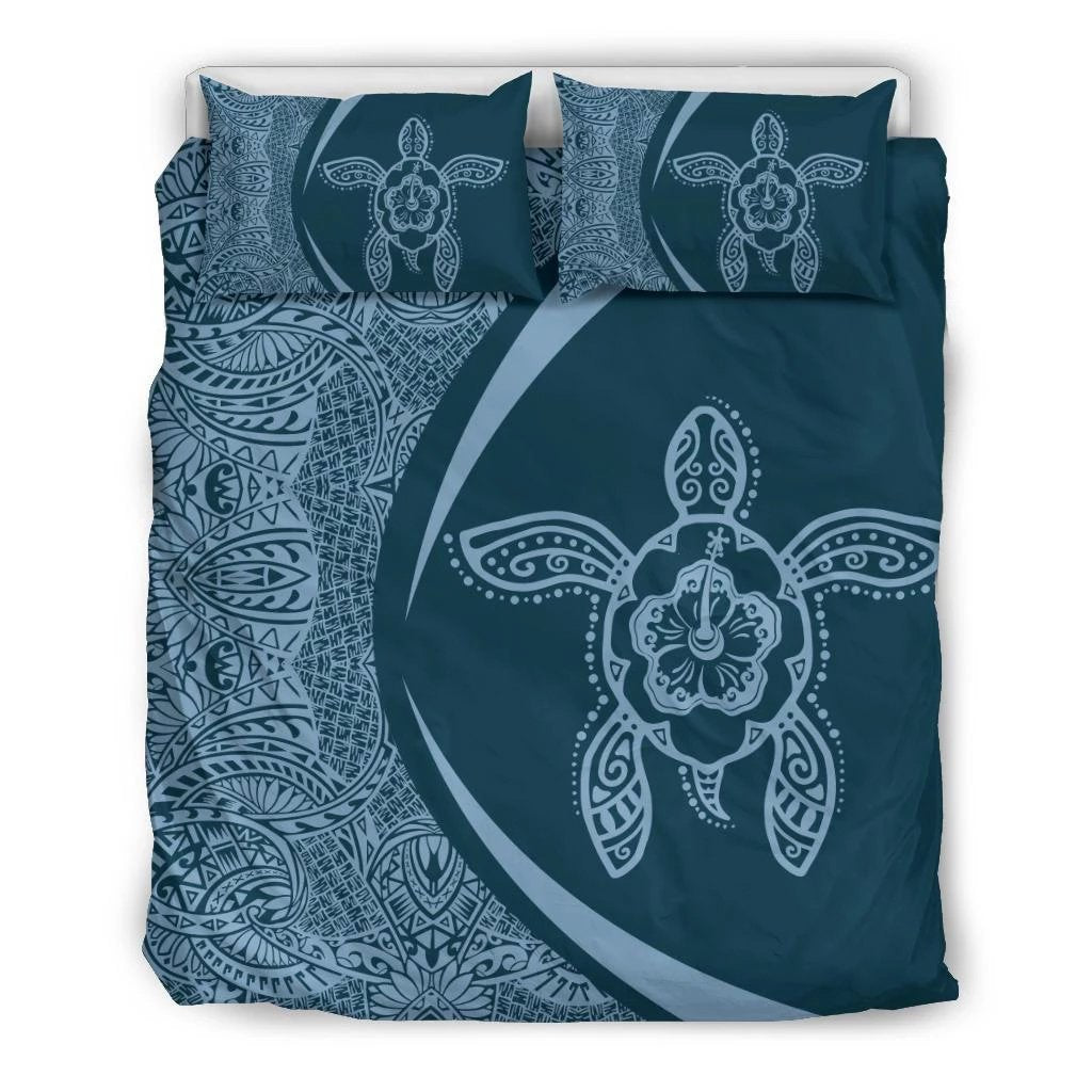 Hawaiian Turtle Hibiscus Polynesian Bedding Set - Circle Style White - Polynesian Pride