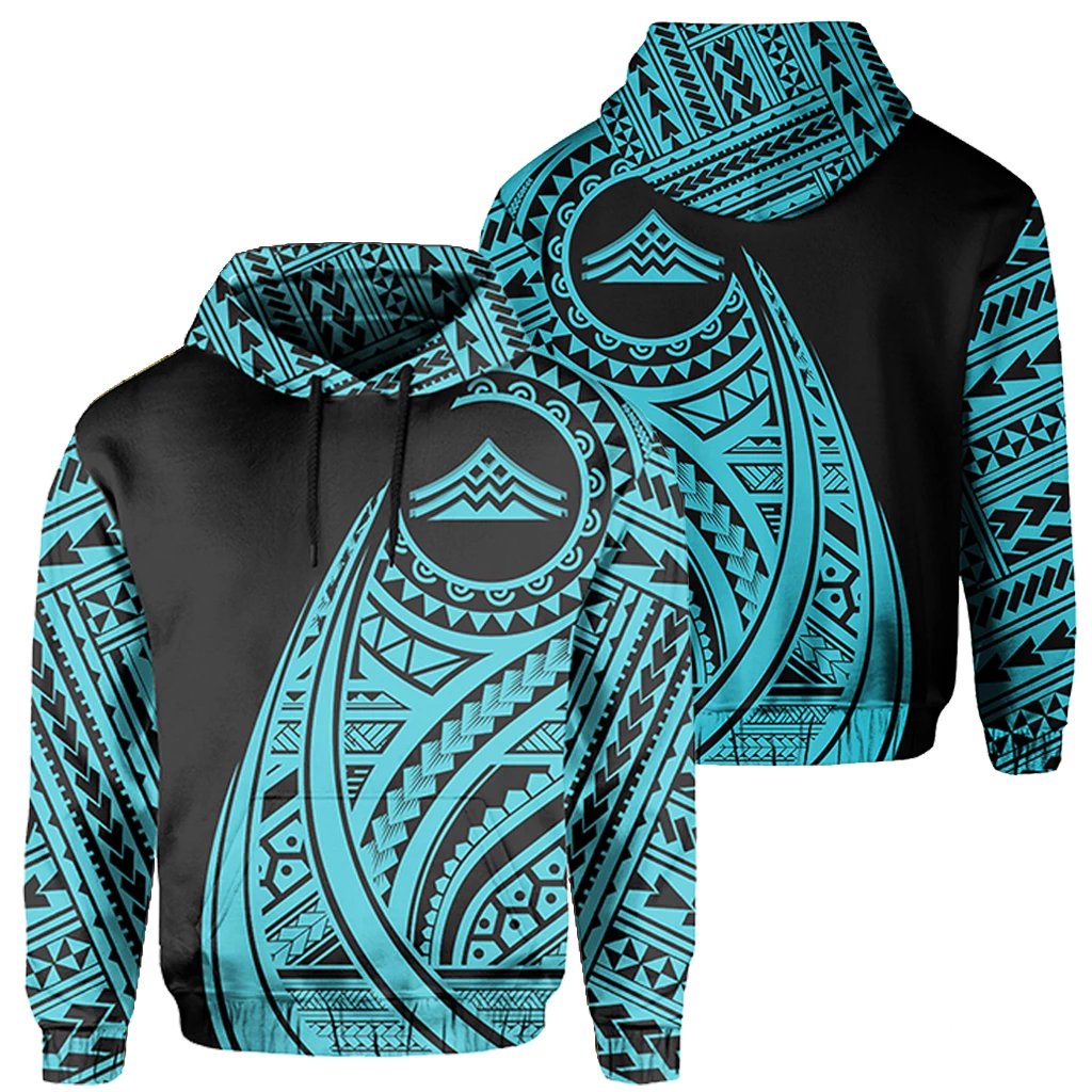 Hawaii Mauna Kea Polynesian Hoodie Tatoo Style Blue Unisex Blue - Polynesian Pride