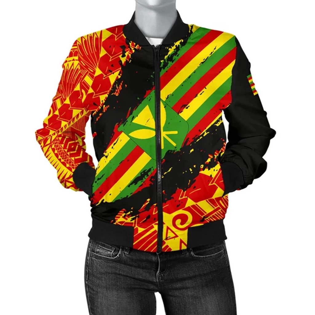 Kanaka Flag Polynesian Men's Bomber Jacket - Nora Style White - Polynesian Pride