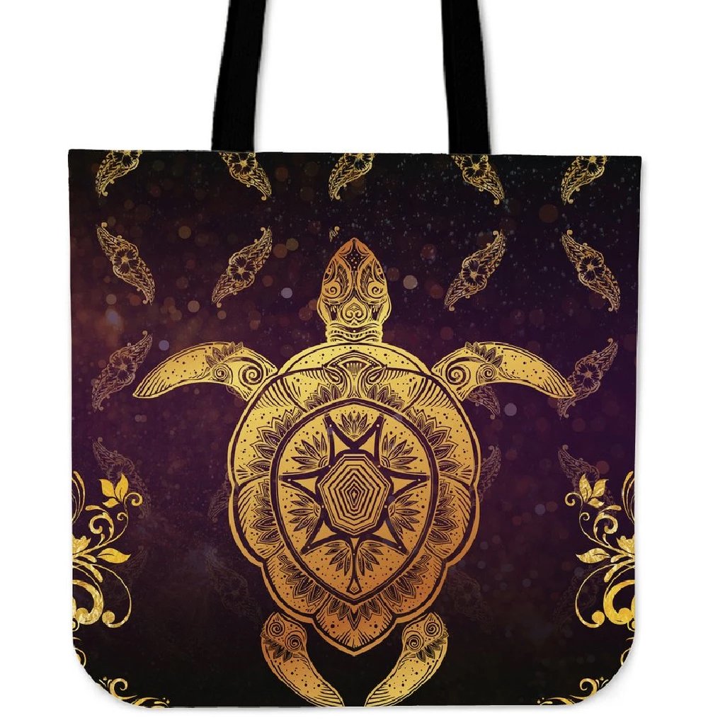 Turtle Golden Royal Tote Bag Tote Bag One Size Black - Polynesian Pride