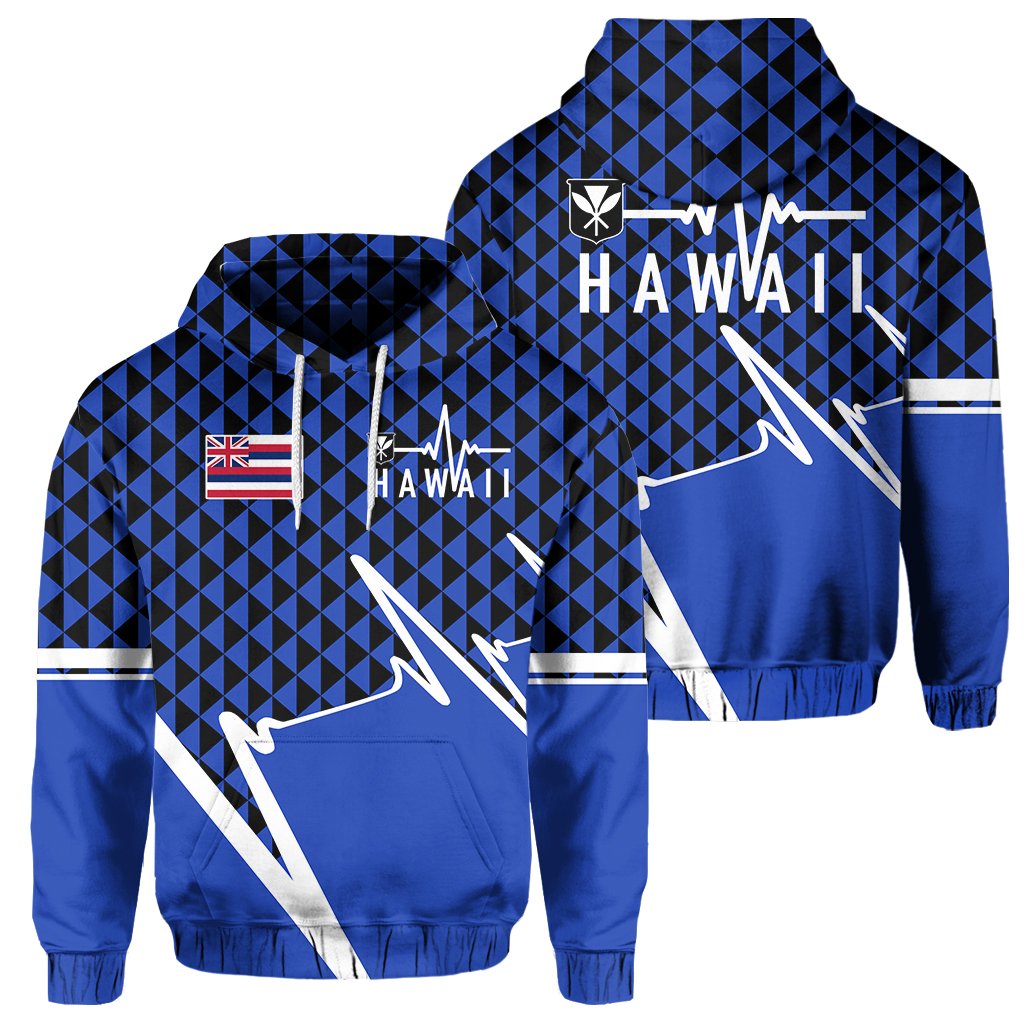 Kakau Hawaii In My Heartbeat Flag of Hawaii Hoodie Blue Unisex Blue - Polynesian Pride