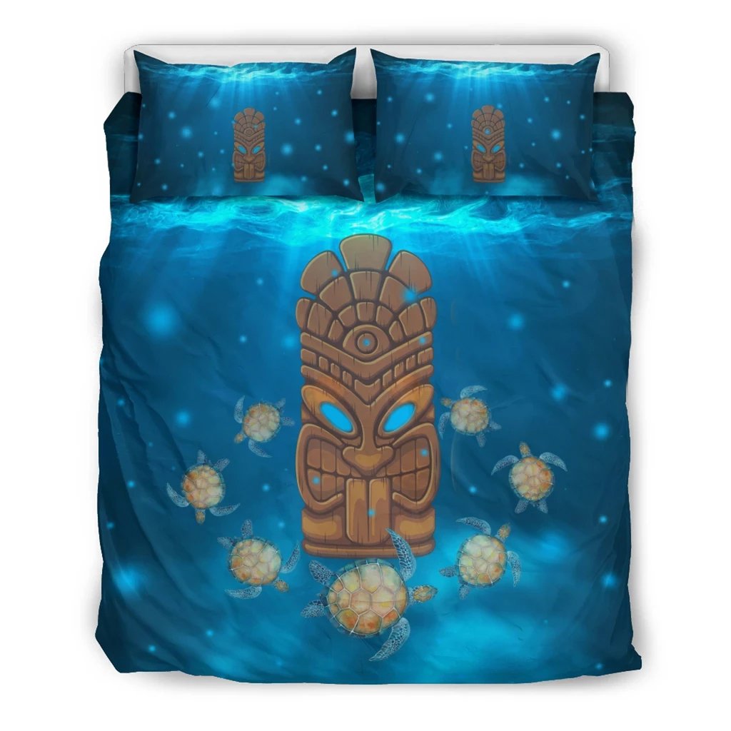 Hawaii Undersea Tiki and Turtle Bedding Set Black - Polynesian Pride