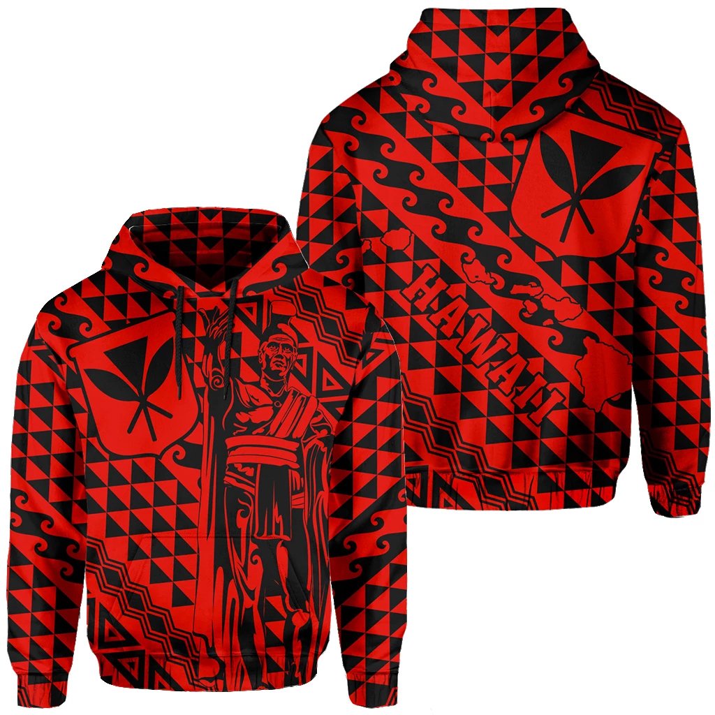 Hawaii Hoodie King Kakau Kanaka Red Unisex Red - Polynesian Pride