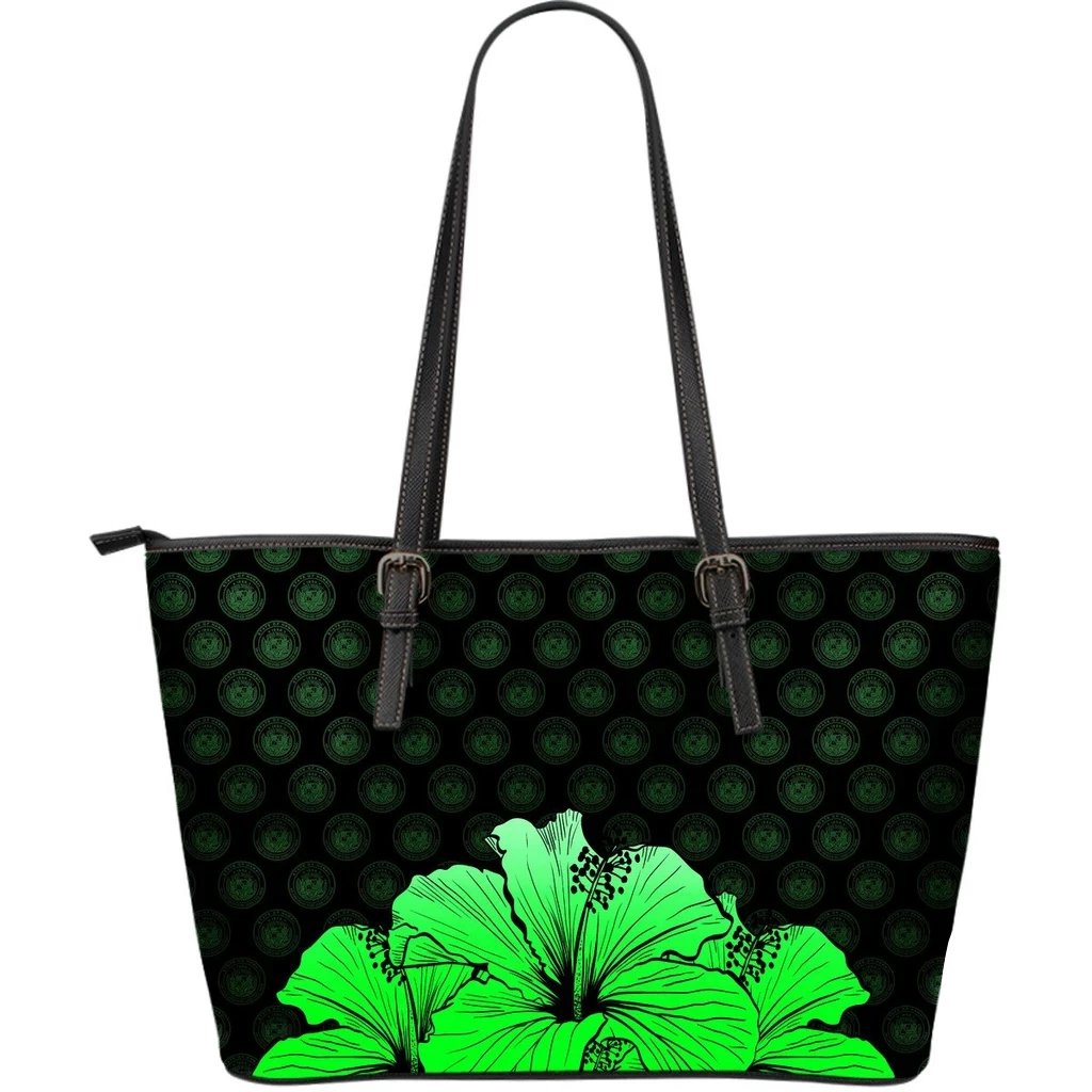 Hawaii Hibiscus Large Leather Tote Green - Rich Style Green - Polynesian Pride