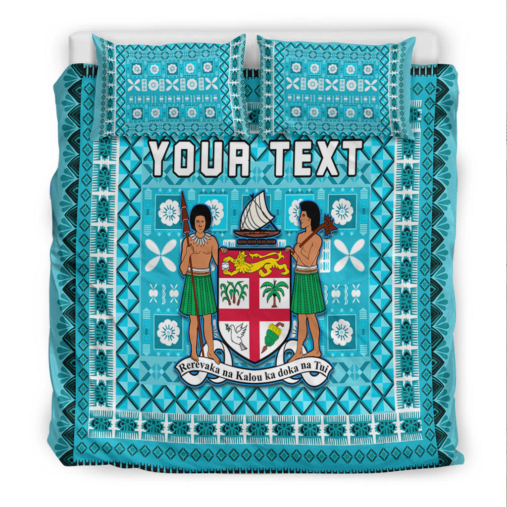 (Custom Personalised) Fiji Bedding Set Pattern - Fijian Tapa Pattern Turquoise LT13 - Polynesian Pride