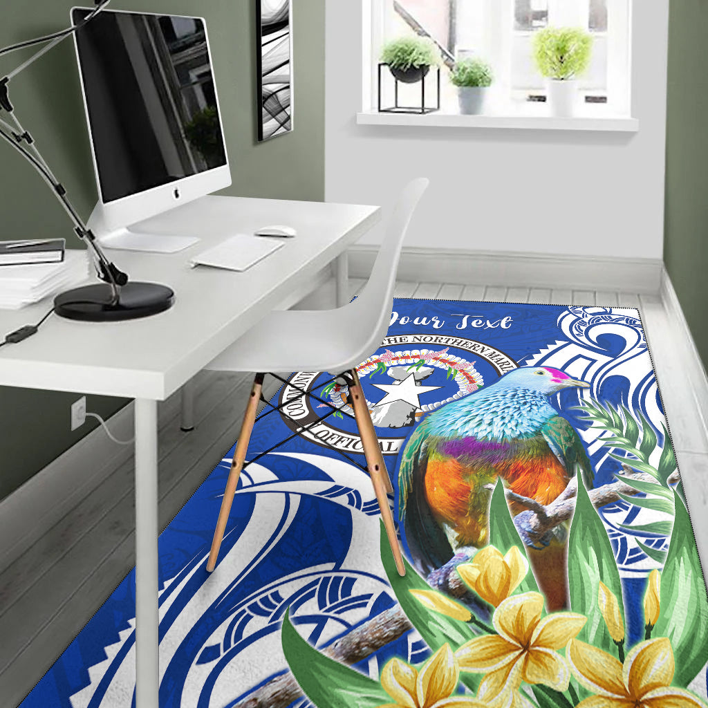 (Custom Personalised) Northern Mariana Islands Area Rug Mariana Fruit Dove Mix Frangipani Flowers Blue LT13 - Polynesian Pride