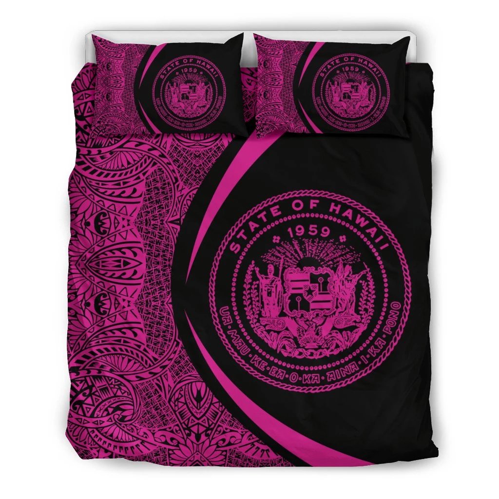 Hawaiian Map Coat Of Arms Polynesian Bedding Set - Circle Style Gold And Black Black - Polynesian Pride