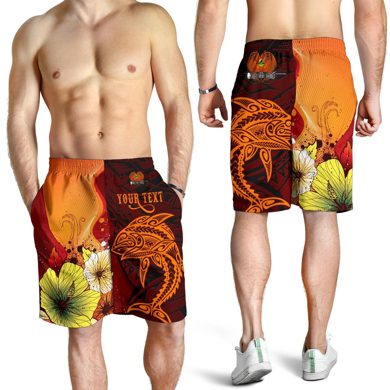 Papua New Guinea Custom Personalised Men's Shorts - Tribal Tuna Fish Orange - Polynesian Pride