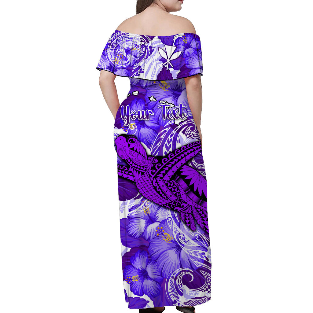 (Custom Personalised) Hawaii Off Shoulder Long Dress Purple Polynesian Turtle and Hibiscus LT13 - Polynesian Pride