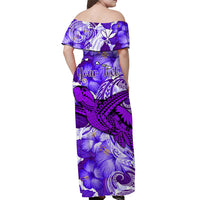 (Custom Personalised) Hawaii Off Shoulder Long Dress Purple Polynesian Turtle and Hibiscus LT13 - Polynesian Pride