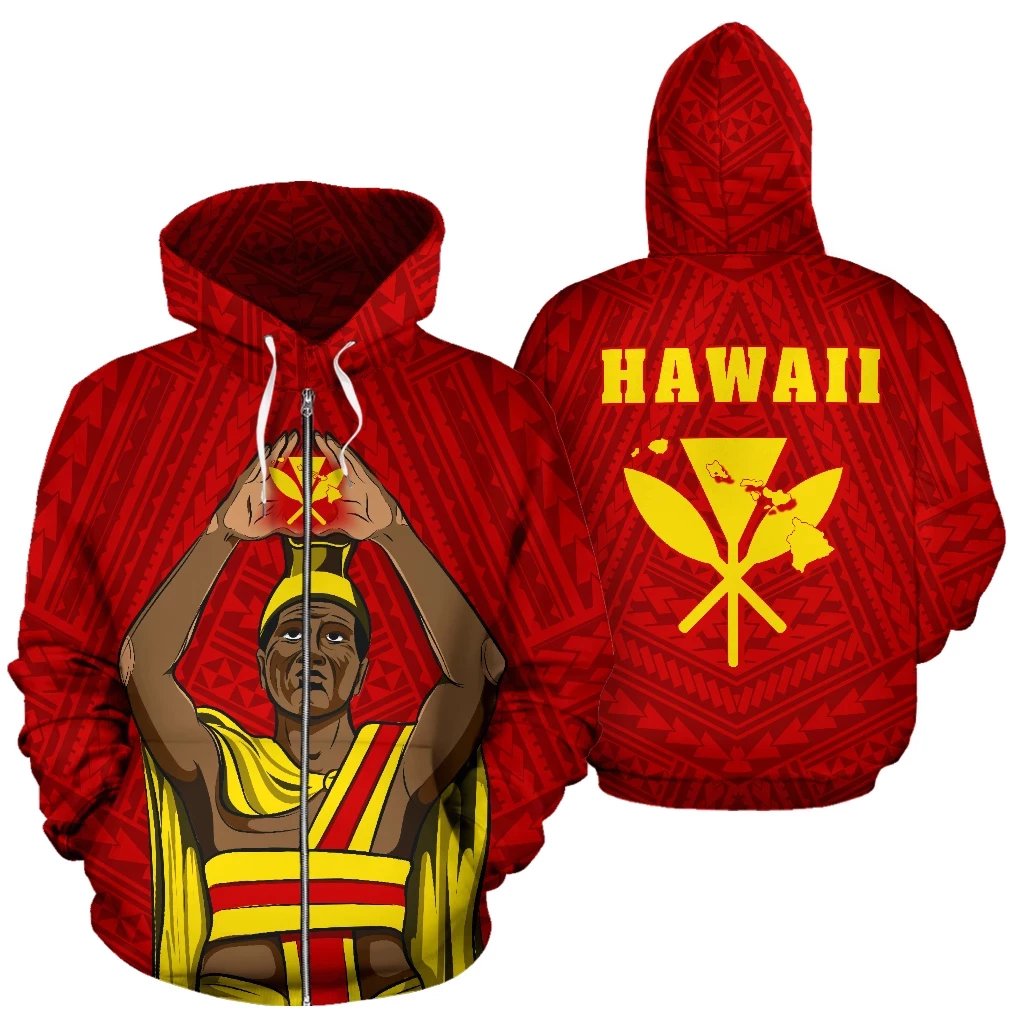 Hawaii Hoodie (Zip) King Mauna Kea Unisex Red - Polynesian Pride