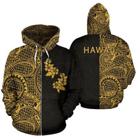 Hibiscus Hoodie Zip up Polynesian Half Style Gold Unisex Gold - Polynesian Pride