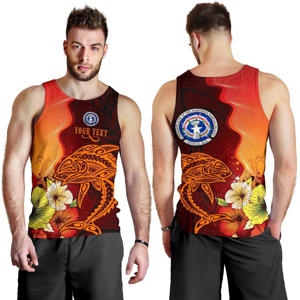 Northern Mariana Islands Custom Personalised Men Tank Top - Tribal Tuna Fish Orange - Polynesian Pride