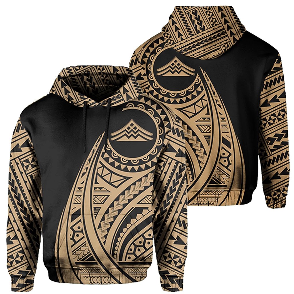 Hawaii Mauna Kea Polynesian Hoodie Tatoo Style Gold Unisex Gold - Polynesian Pride