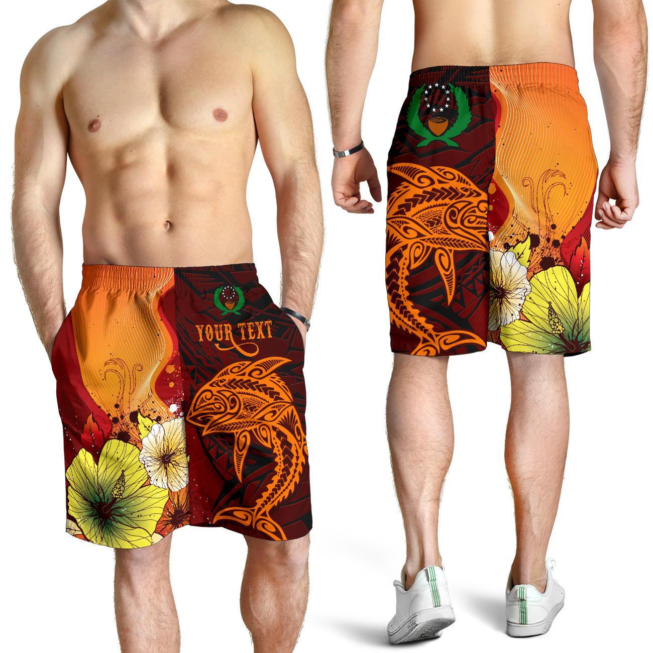 Pohnpei Custom Personalised Men's Shorts - Tribal Tuna Fish Orange - Polynesian Pride