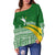 Tailevu Rugby Off Shoulder Sweater Fiji Rugby Tapa Pattern Green LT13 - Polynesian Pride