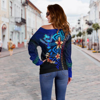 Kosrae Women's Off Shoulder Sweater - Vintage Tribal Mountain - Polynesian Pride
