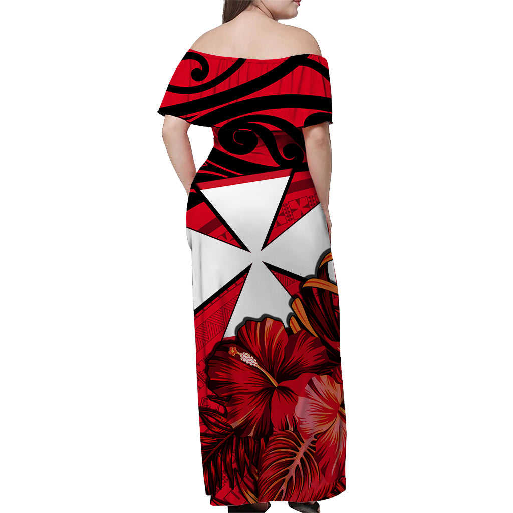 (Custom Personalised) Wallis et Futuna Off Shoulder Long Dress Hibiscus Flowers Red LT13 - Polynesian Pride