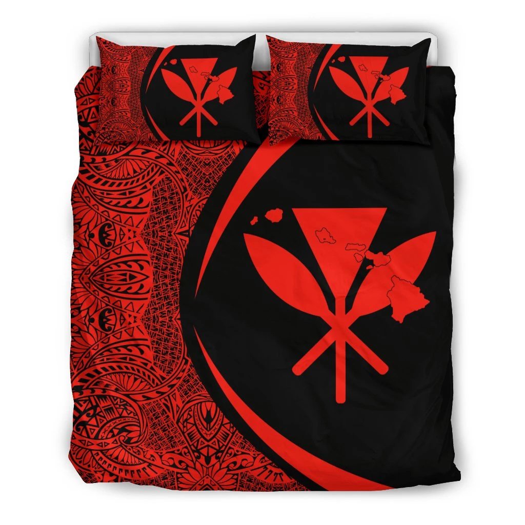 Hawaiian Map Kanaka Maoli Polynesian Bedding Set - Circle Style Red 3 Pieces Bedding Set Black - Polynesian Pride