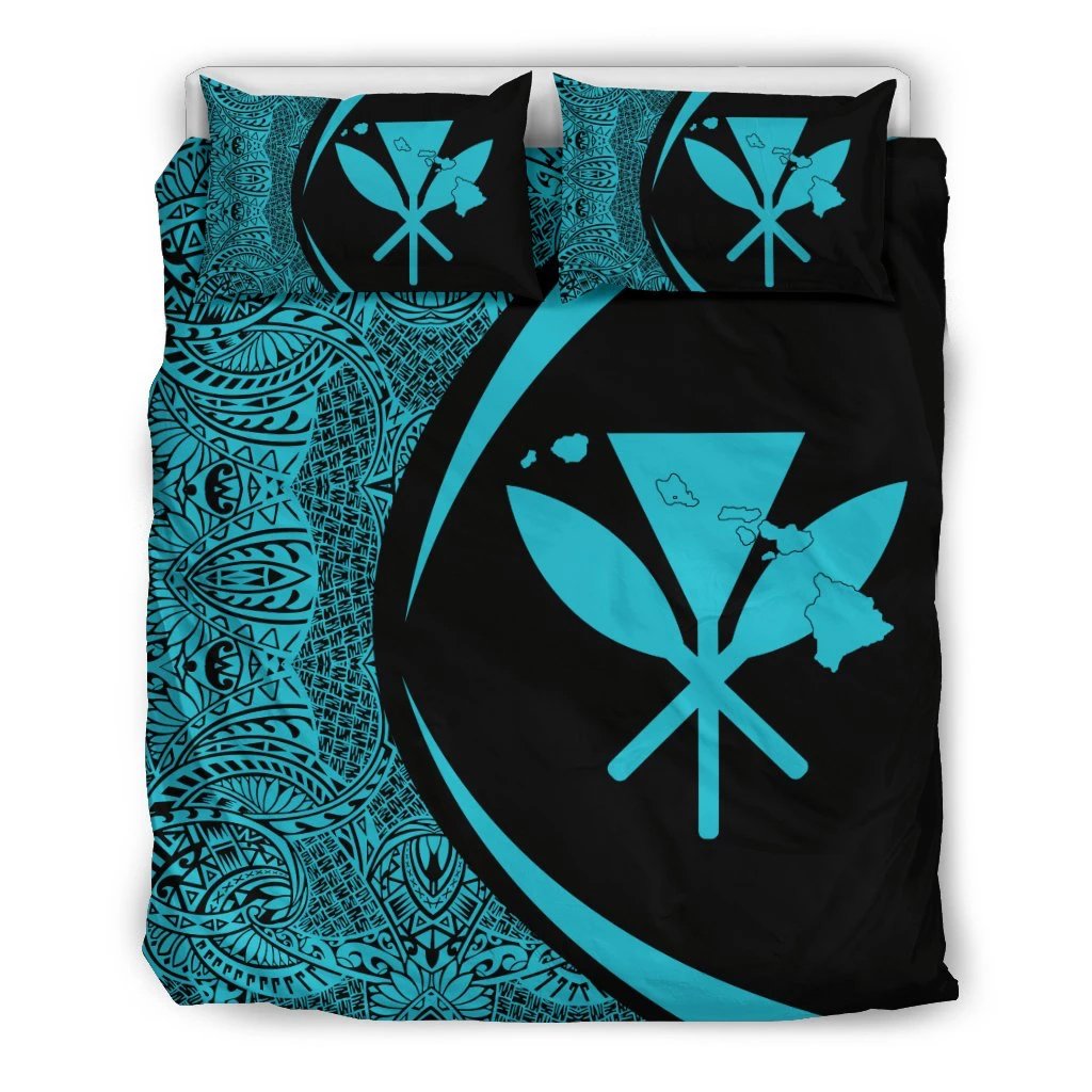 Hawaiian Map Kanaka Maoli Polynesian Bedding Set - Circle Style Blue Black - Polynesian Pride