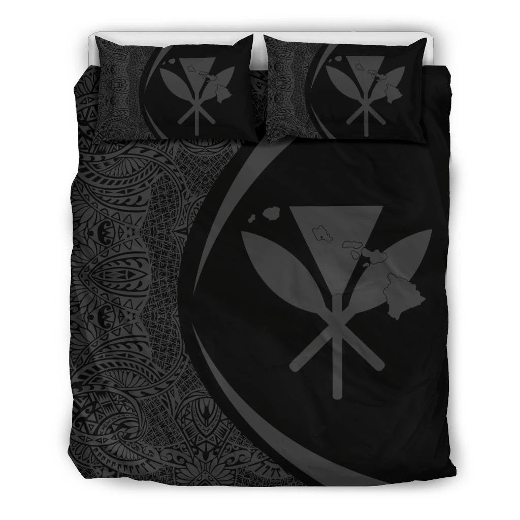 Hawaiian Map Kanaka Maoli Polynesian Bedding Set Gray - Circle Style Gray Black - Polynesian Pride