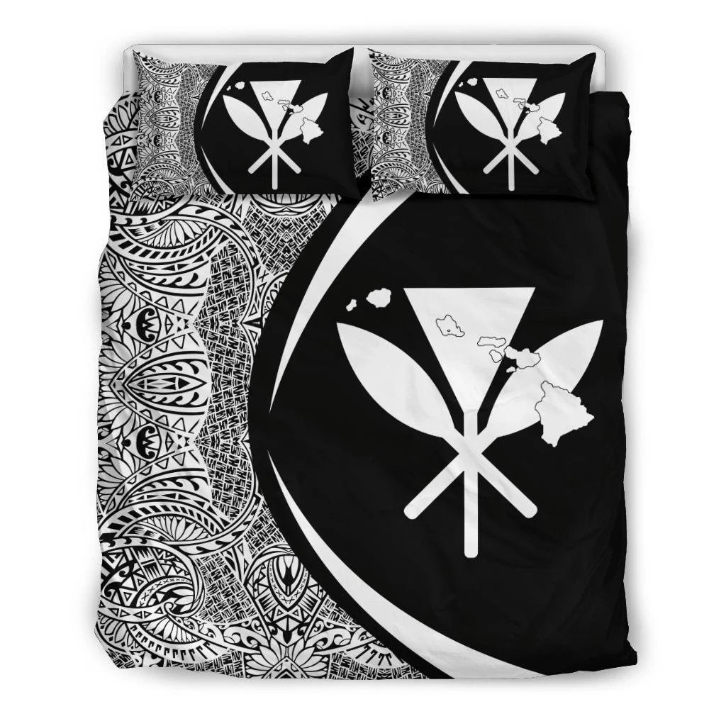 Hawaiian Map Kanaka Maoli Polynesian Bedding Set - Circle Style Yellow And White Black - Polynesian Pride