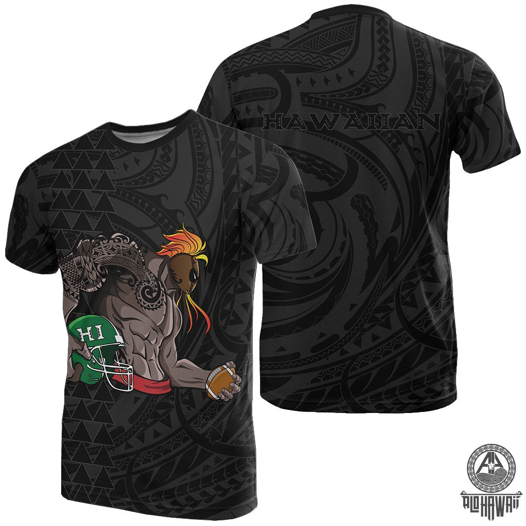Polynesian Kakau Gray Hawaii Warrior Football T Shirt - Polynesian Pride