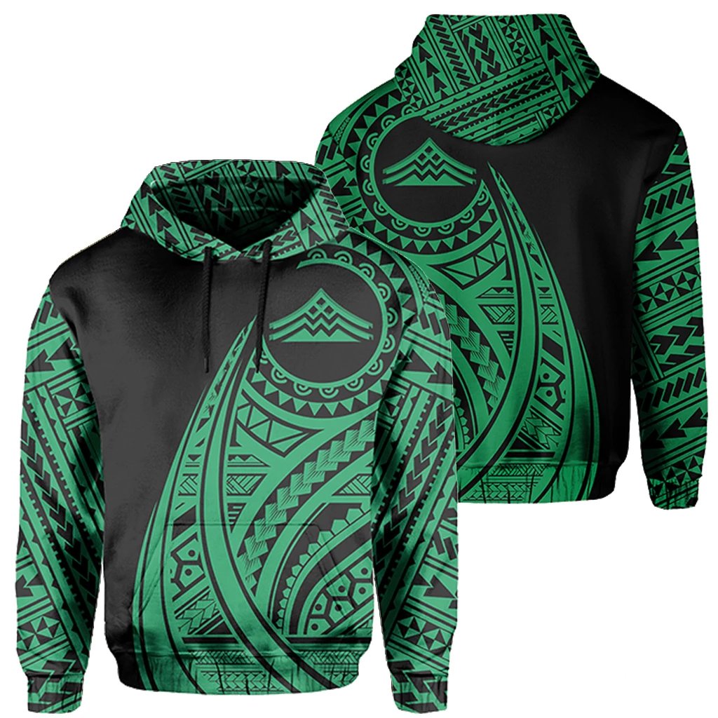 Hawaii Mauna Kea Polynesian Hoodie Tatoo Style Green Unisex Green - Polynesian Pride