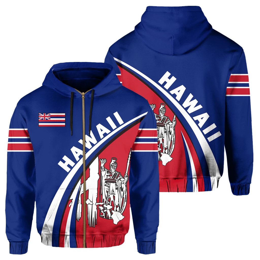 Hawaii National Flag Zip up Hoodie up Style Unisex Blue - Polynesian Pride