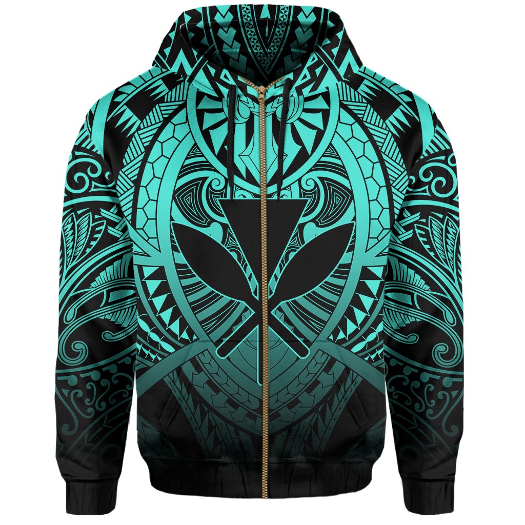 Hawaii Maka Polynesian Kanaka Maoli Zip Hoodie Heaven Style Turquoise - Polynesian Pride