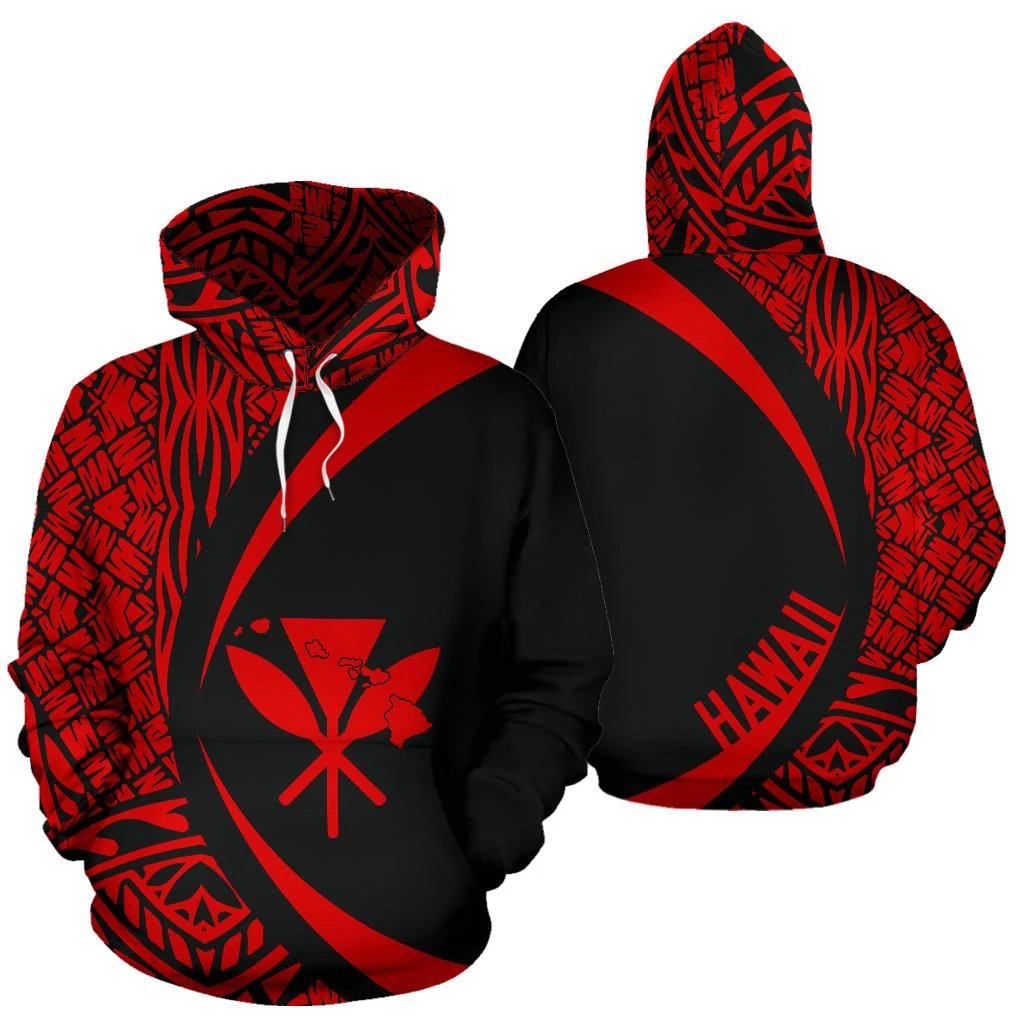 Kanaka Hawaii Map Red Polynesian Hoodie Circle Style Unisex Red - Polynesian Pride