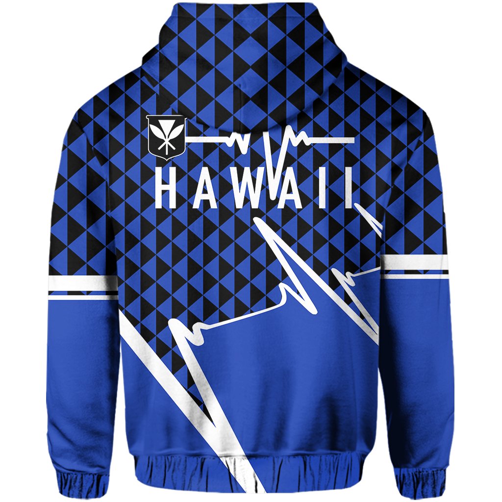 Kakau Hawaii In My Heartbeat Flag of Hawaii Zip Hoodie Blue - Polynesian Pride