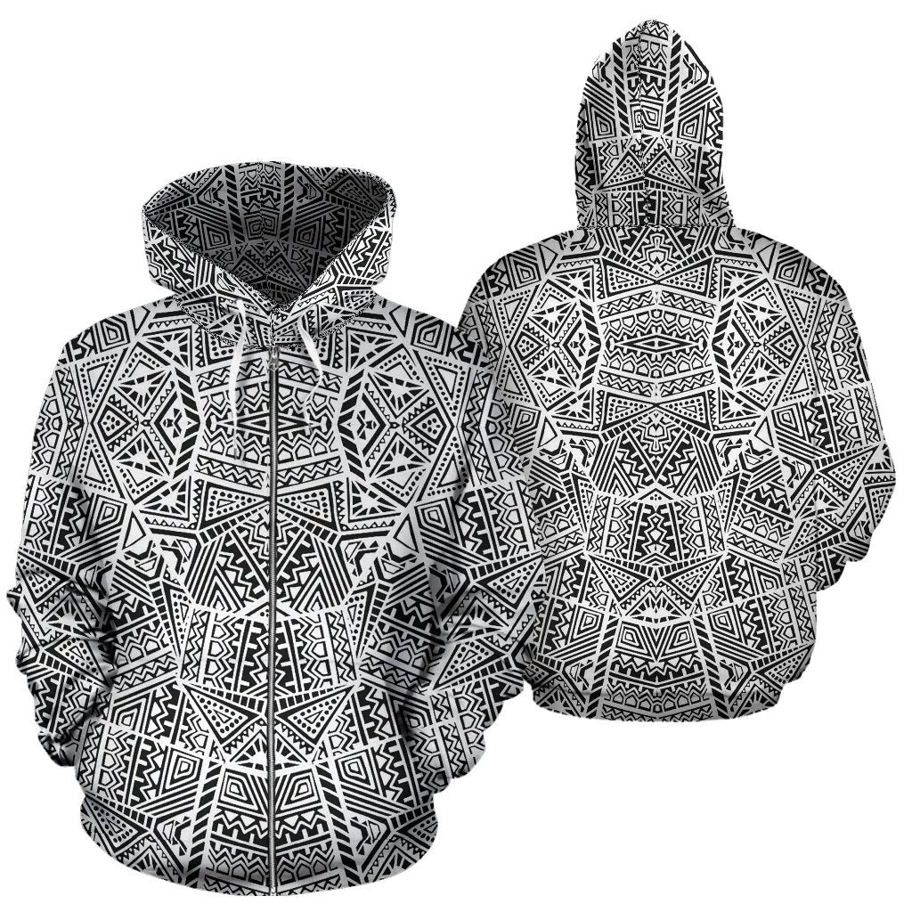 Polynesian Zip up Hoodie Tribal 07 Unisex White - Polynesian Pride