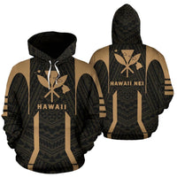 Hawaii Kanaka Polynesian Hoodie Gold Unisex Black - Polynesian Pride