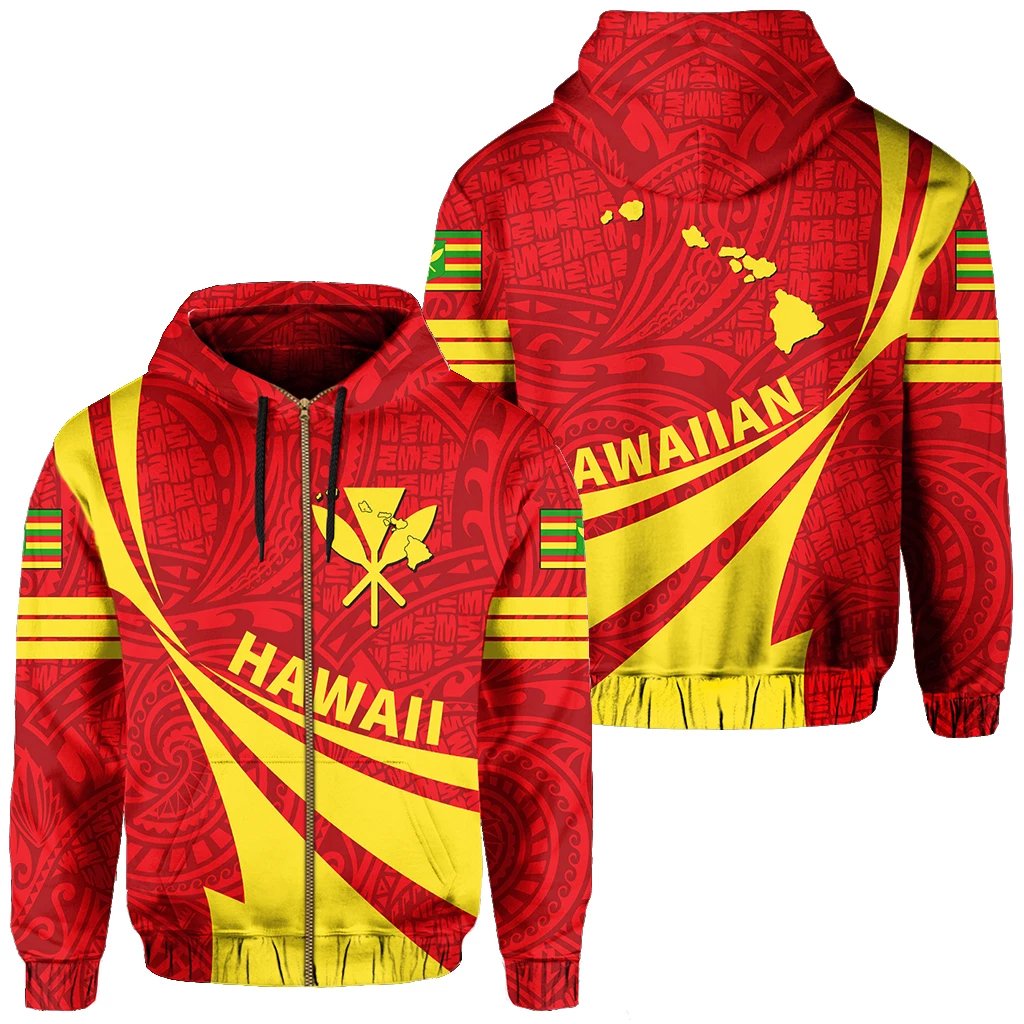 Kanaka Maoli Polynesian Zipper Hoodie Doma Style Unisex Red - Polynesian Pride