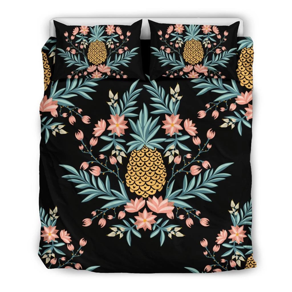 Hawaiian Tropical Pineapple Bedding Set Black - Polynesian Pride