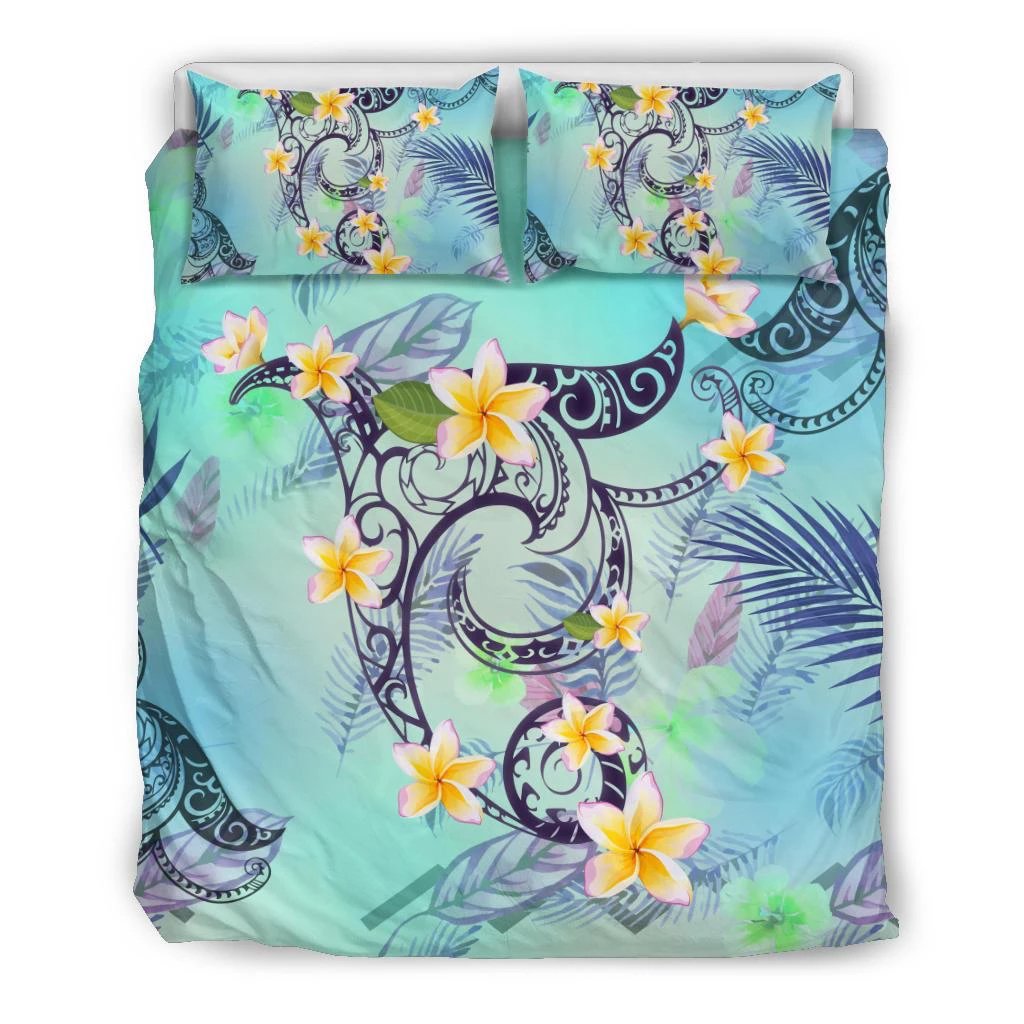 Hawaiian Plumeria Palm Leaves Polynesian Bedding Set Black - Polynesian Pride