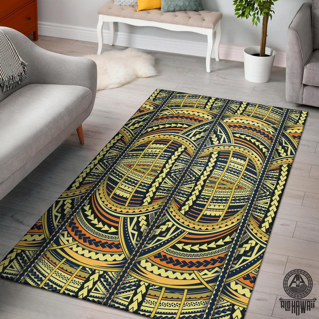 Polynesian Yellow Area Rug Black - Polynesian Pride