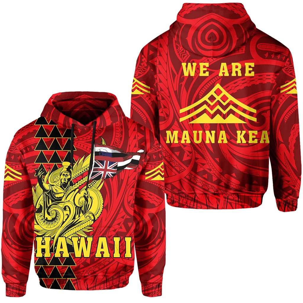 Hawaii Hoodie King Mauna Kea Flag Unisex Red - Polynesian Pride