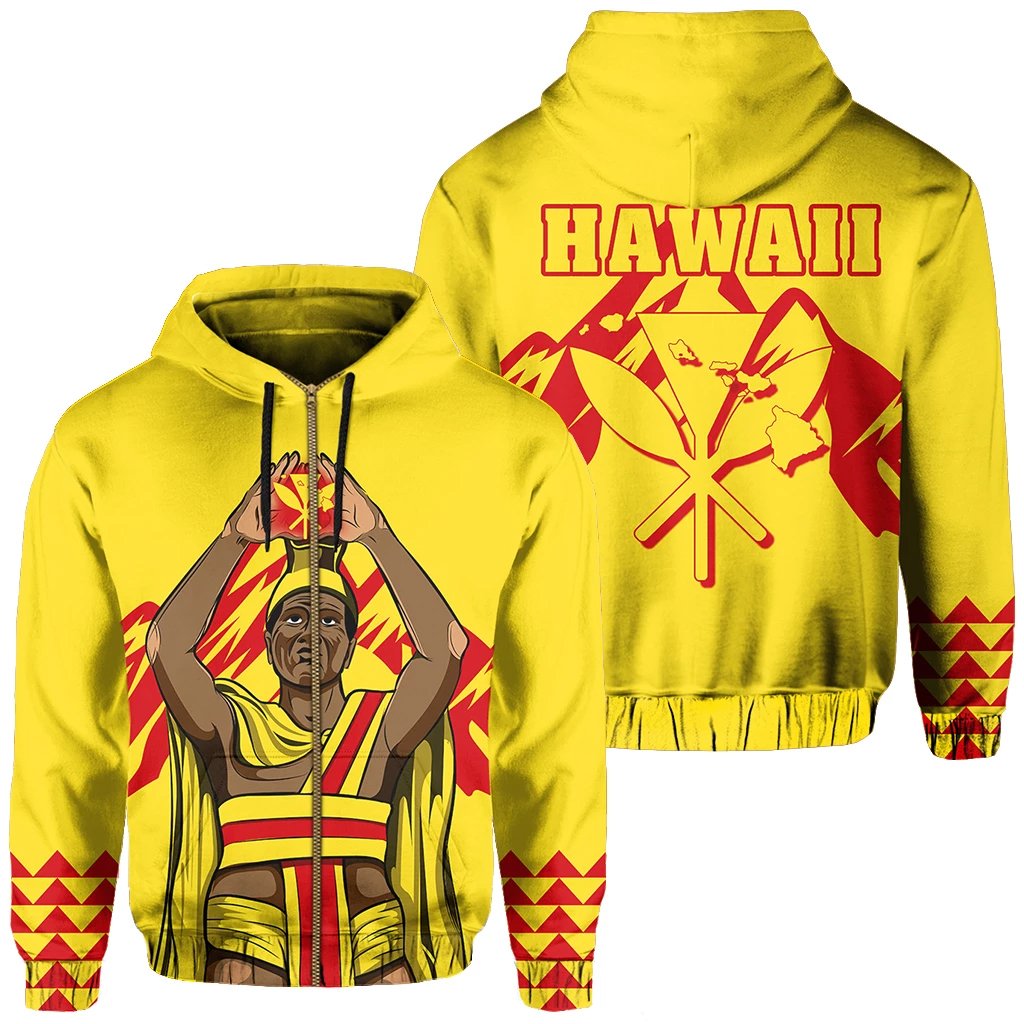 King Kanaka Kauka Zipper Hoodie Yellow Unisex Yellow - Polynesian Pride