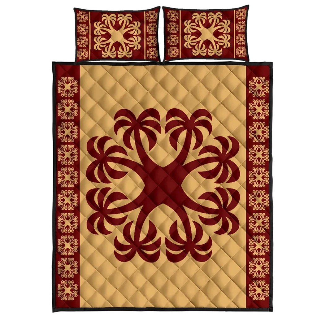 Hawaiian Quilt Pattern Coconut Love Quilt Bed Set Gold - Polynesian Pride