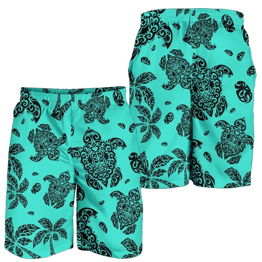 Polynesian Turtle Palm And Sea Pebbles Turquoise Men's Short Men's Shorts Turquoise - Polynesian Pride