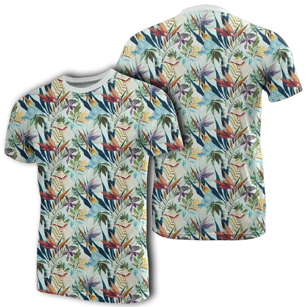 Hawaii Seamless Tropical Flower Plant and Leaf T Shirt Unisex White - Polynesian Pride