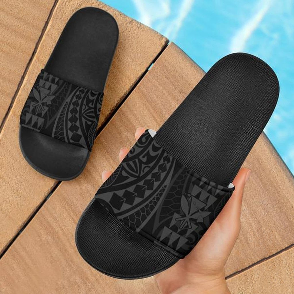 Kanaka Map Tribal Slide Sandals Grey Black Black - Polynesian Pride