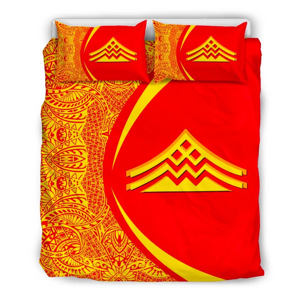 Hawaiian Mauna Kea Volcano Polynesian Bedding Set - Circle Style Red And Yellow Black - Polynesian Pride