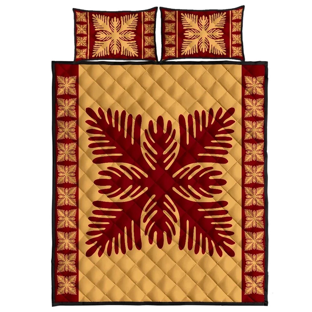 Hawaiian Quilt Pattern Sago Palm Quilt Bed Set Gold - Polynesian Pride